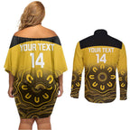 Custom Australia Western Force Couples Matching Off Shoulder Short Dress and Long Sleeve Button Shirt 20 Years Anniversary Aboriginal Yellow Version