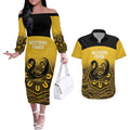 Custom Australia Western Force Couples Matching Off The Shoulder Long Sleeve Dress and Hawaiian Shirt 20 Years Anniversary Aboriginal Yellow Version