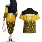 Custom Australia Western Force Couples Matching Off The Shoulder Long Sleeve Dress and Hawaiian Shirt 20 Years Anniversary Aboriginal Yellow Version
