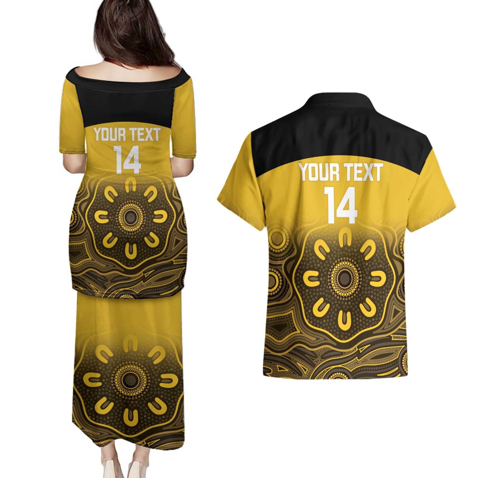 Custom Australia Western Force Couples Matching Puletasi and Hawaiian Shirt 20 Years Anniversary Aboriginal Yellow Version