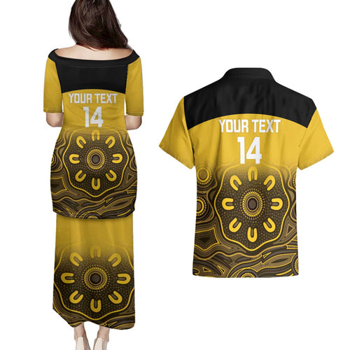 Custom Australia Western Force Couples Matching Puletasi and Hawaiian Shirt 20 Years Anniversary Aboriginal Yellow Version