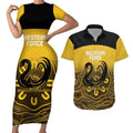 Custom Australia Western Force Couples Matching Short Sleeve Bodycon Dress and Hawaiian Shirt 20 Years Anniversary Aboriginal Yellow Version