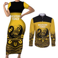 Custom Australia Western Force Couples Matching Short Sleeve Bodycon Dress and Long Sleeve Button Shirt 20 Years Anniversary Aboriginal Yellow Version