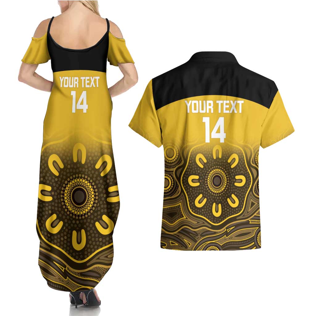 Custom Australia Western Force Couples Matching Summer Maxi Dress and Hawaiian Shirt 20 Years Anniversary Aboriginal Yellow Version