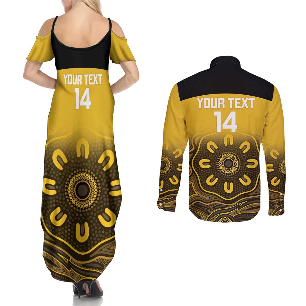 Custom Australia Western Force Couples Matching Summer Maxi Dress and Long Sleeve Button Shirt 20 Years Anniversary Aboriginal Yellow Version