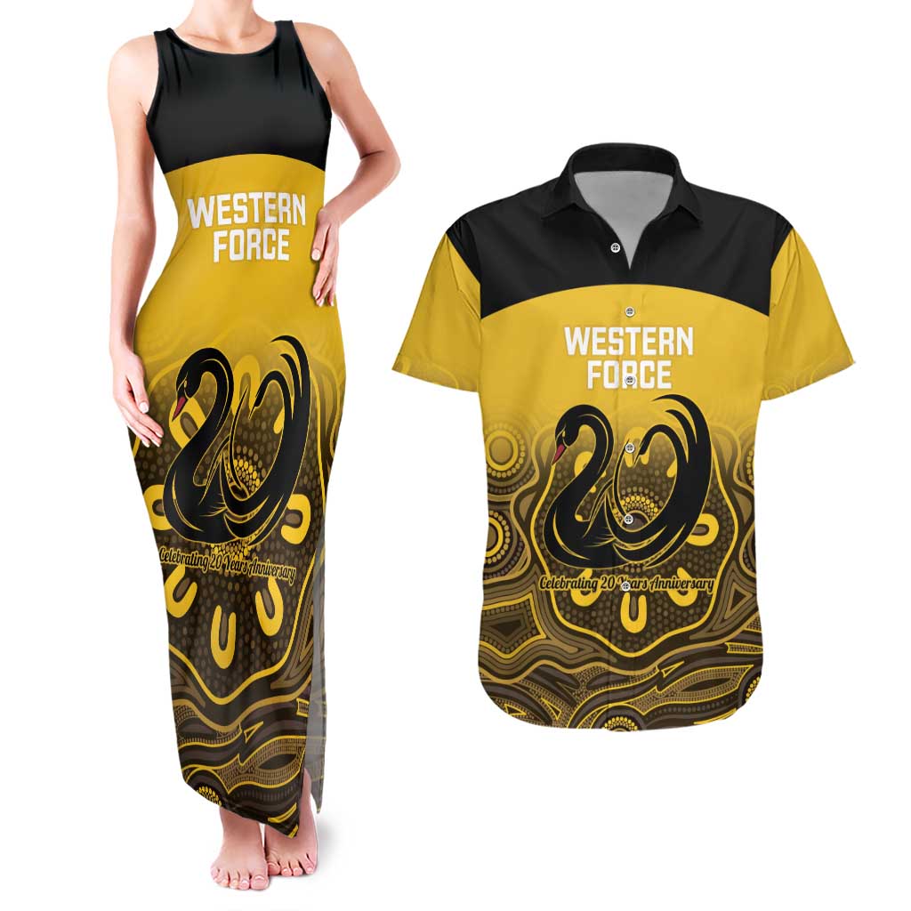 Custom Australia Western Force Couples Matching Tank Maxi Dress and Hawaiian Shirt 20 Years Anniversary Aboriginal Yellow Version