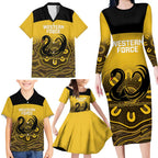 Custom Australia Western Force Family Matching Long Sleeve Bodycon Dress and Hawaiian Shirt 20 Years Anniversary Aboriginal Yellow Version