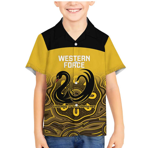 Custom Australia Western Force Family Matching Mermaid Dress and Hawaiian Shirt 20 Years Anniversary Aboriginal Yellow Version