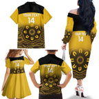 Custom Australia Western Force Family Matching Off The Shoulder Long Sleeve Dress and Hawaiian Shirt 20 Years Anniversary Aboriginal Yellow Version