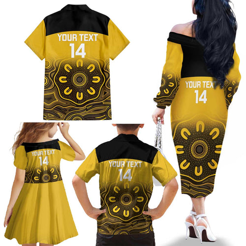 Custom Australia Western Force Family Matching Off The Shoulder Long Sleeve Dress and Hawaiian Shirt 20 Years Anniversary Aboriginal Yellow Version