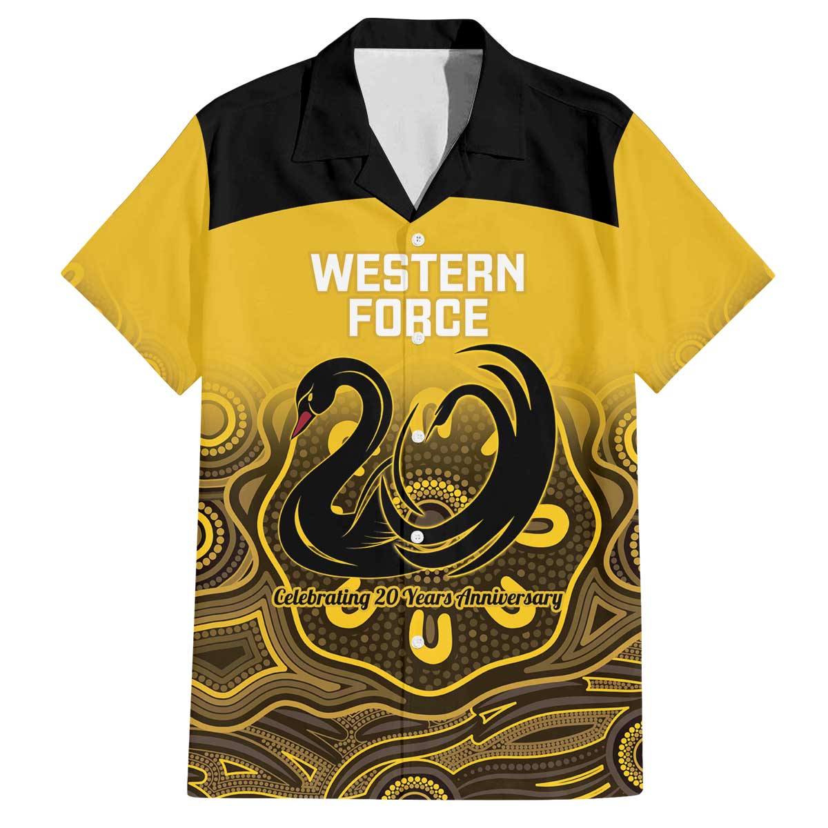 Custom Australia Western Force Family Matching Off The Shoulder Long Sleeve Dress and Hawaiian Shirt 20 Years Anniversary Aboriginal Yellow Version