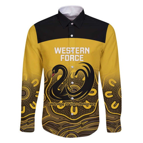 Custom Australia Western Force Family Matching Off The Shoulder Long Sleeve Dress and Hawaiian Shirt 20 Years Anniversary Aboriginal Yellow Version