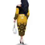 Custom Australia Western Force Family Matching Off The Shoulder Long Sleeve Dress and Hawaiian Shirt 20 Years Anniversary Aboriginal Yellow Version