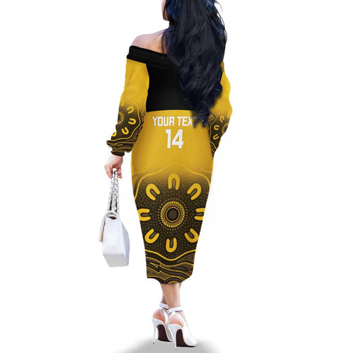 Custom Australia Western Force Family Matching Off The Shoulder Long Sleeve Dress and Hawaiian Shirt 20 Years Anniversary Aboriginal Yellow Version