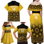 Custom Australia Western Force Family Matching Off Shoulder Maxi Dress and Hawaiian Shirt 20 Years Anniversary Aboriginal Yellow Version