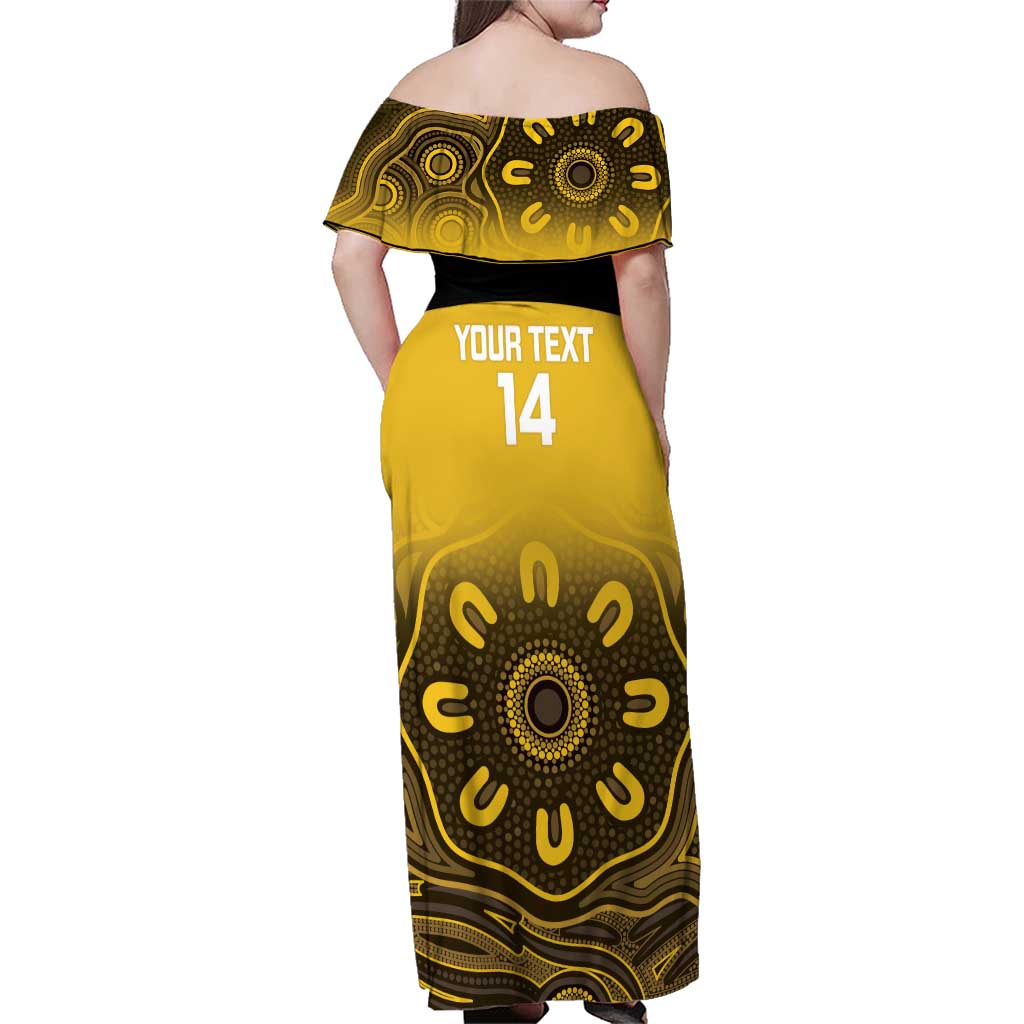 Custom Australia Western Force Family Matching Off Shoulder Maxi Dress and Hawaiian Shirt 20 Years Anniversary Aboriginal Yellow Version