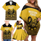 Custom Australia Western Force Family Matching Off Shoulder Short Dress and Hawaiian Shirt 20 Years Anniversary Aboriginal Yellow Version