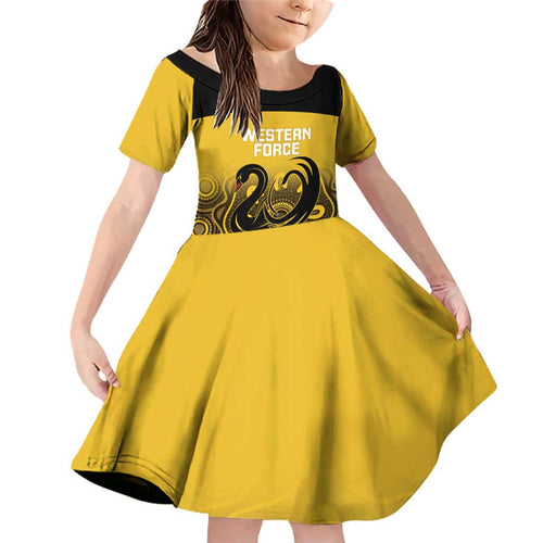 Custom Australia Western Force Family Matching Off Shoulder Short Dress and Hawaiian Shirt 20 Years Anniversary Aboriginal Yellow Version