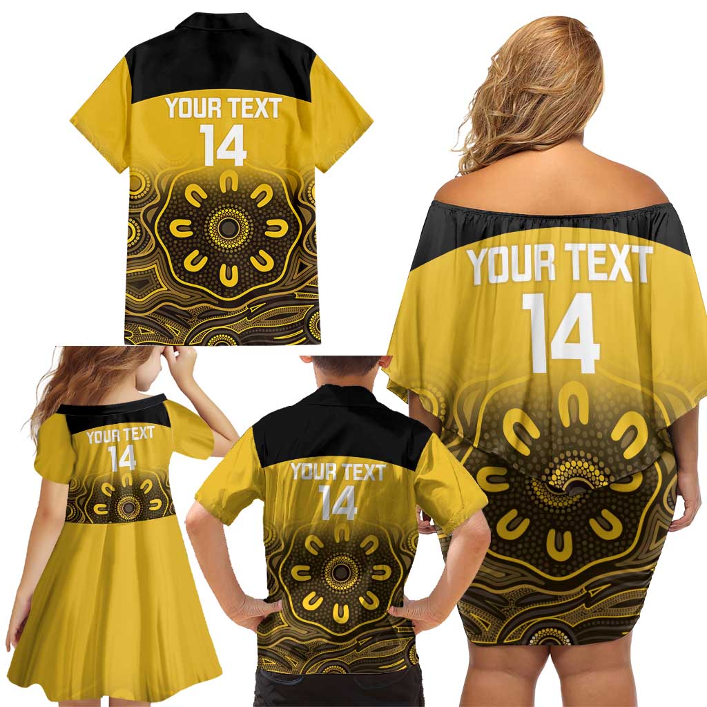 Custom Australia Western Force Family Matching Off Shoulder Short Dress and Hawaiian Shirt 20 Years Anniversary Aboriginal Yellow Version