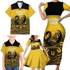 Custom Australia Western Force Family Matching Short Sleeve Bodycon Dress and Hawaiian Shirt 20 Years Anniversary Aboriginal Yellow Version