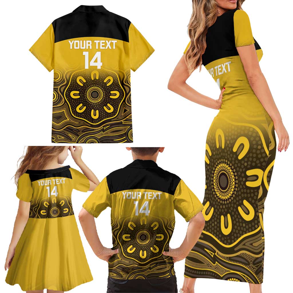 Custom Australia Western Force Family Matching Short Sleeve Bodycon Dress and Hawaiian Shirt 20 Years Anniversary Aboriginal Yellow Version