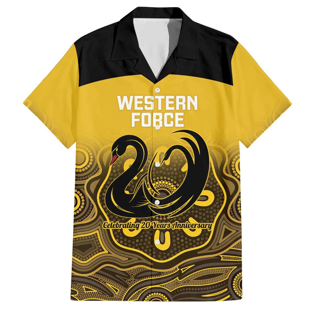 Custom Australia Western Force Family Matching Short Sleeve Bodycon Dress and Hawaiian Shirt 20 Years Anniversary Aboriginal Yellow Version