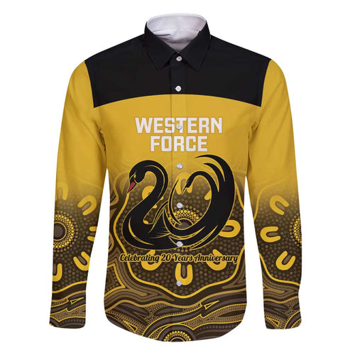 Custom Australia Western Force Family Matching Short Sleeve Bodycon Dress and Hawaiian Shirt 20 Years Anniversary Aboriginal Yellow Version