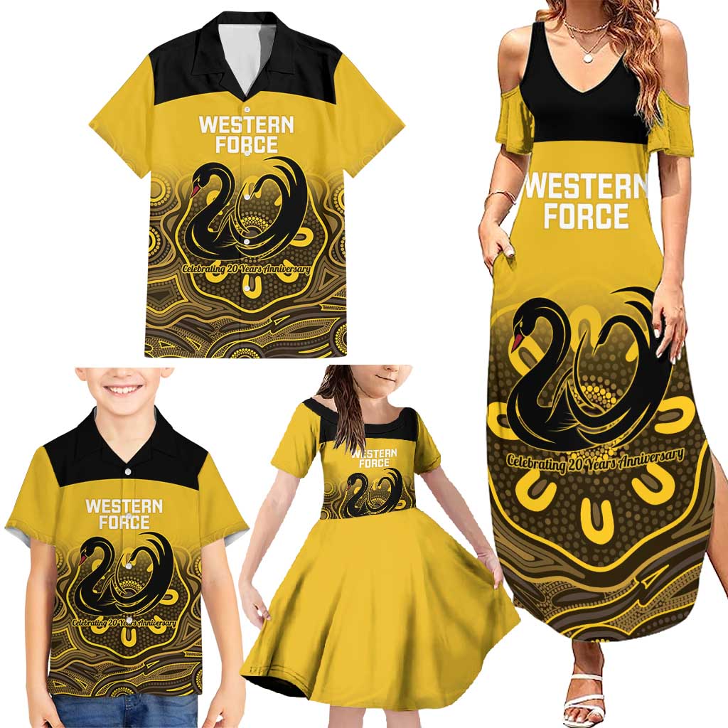 Custom Australia Western Force Family Matching Summer Maxi Dress and Hawaiian Shirt 20 Years Anniversary Aboriginal Yellow Version