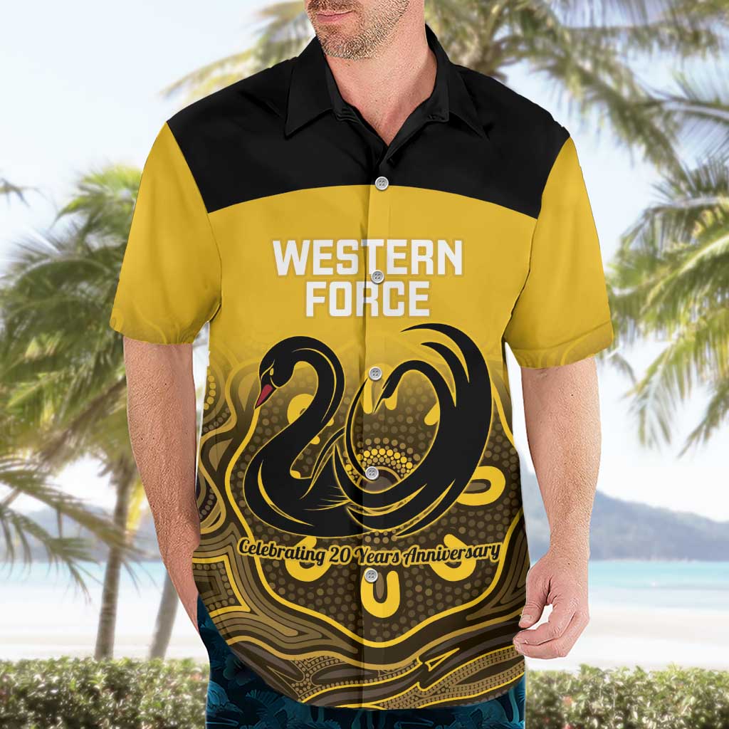 Custom Australia Western Force Hawaiian Shirt 20 Years Anniversary Aboriginal Yellow Version