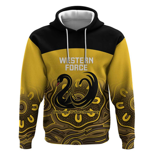 Custom Australia Western Force Hoodie 20 Years Anniversary Aboriginal Yellow Version