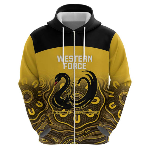 Custom Australia Western Force Hoodie 20 Years Anniversary Aboriginal Yellow Version