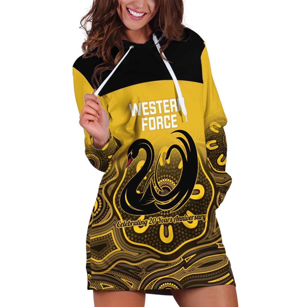 Custom Australia Western Force Hoodie Dress 20 Years Anniversary Aboriginal Yellow Version