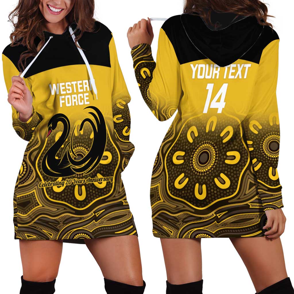 Custom Australia Western Force Hoodie Dress 20 Years Anniversary Aboriginal Yellow Version
