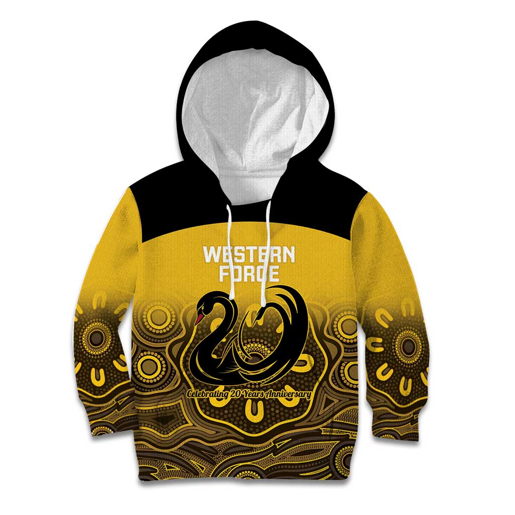 Custom Australia Western Force Kid Hoodie 20 Years Anniversary Aboriginal Yellow Version