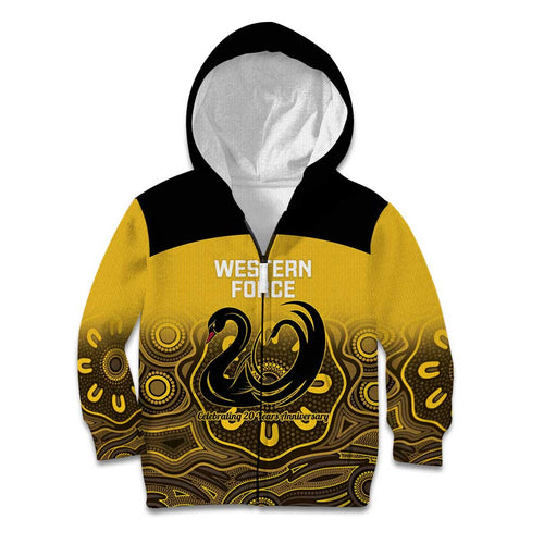 Custom Australia Western Force Kid Hoodie 20 Years Anniversary Aboriginal Yellow Version