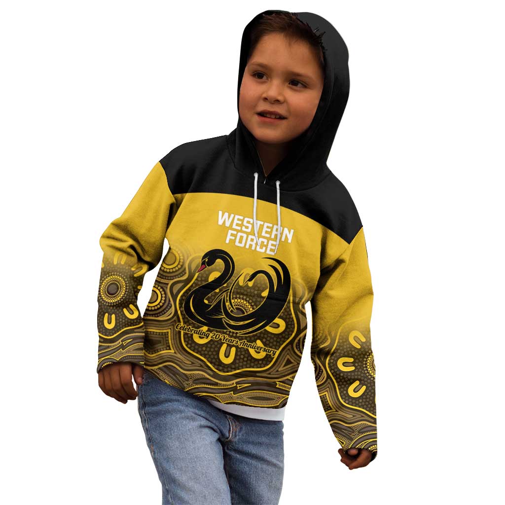 Custom Australia Western Force Kid Hoodie 20 Years Anniversary Aboriginal Yellow Version