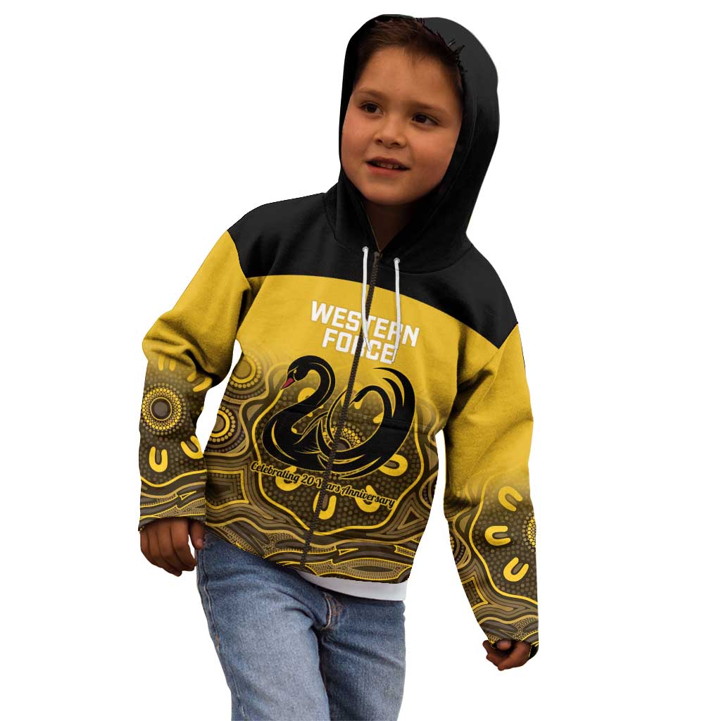 Custom Australia Western Force Kid Hoodie 20 Years Anniversary Aboriginal Yellow Version