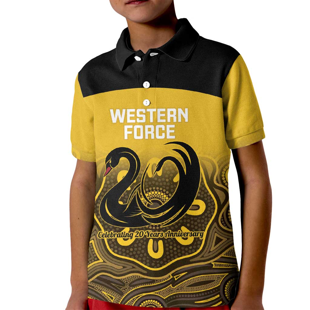Custom Australia Western Force Kid Polo Shirt 20 Years Anniversary Aboriginal Yellow Version