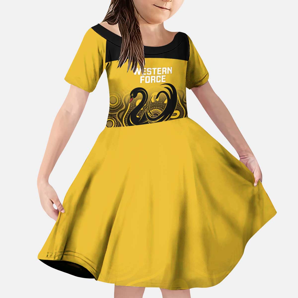 Custom Australia Western Force Kid Short Sleeve Dress 20 Years Anniversary Aboriginal Yellow Version