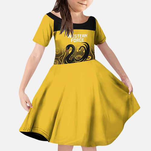 Custom Australia Western Force Kid Short Sleeve Dress 20 Years Anniversary Aboriginal Yellow Version