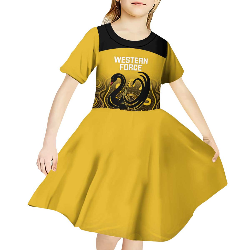 Custom Australia Western Force Kid Short Sleeve Dress 20 Years Anniversary Aboriginal Yellow Version