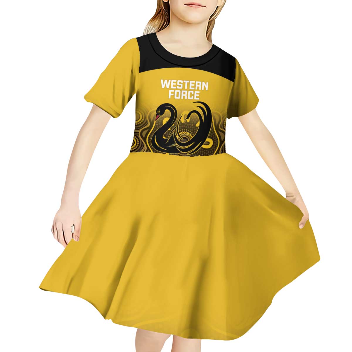 Custom Australia Western Force Kid Short Sleeve Dress 20 Years Anniversary Aboriginal Yellow Version