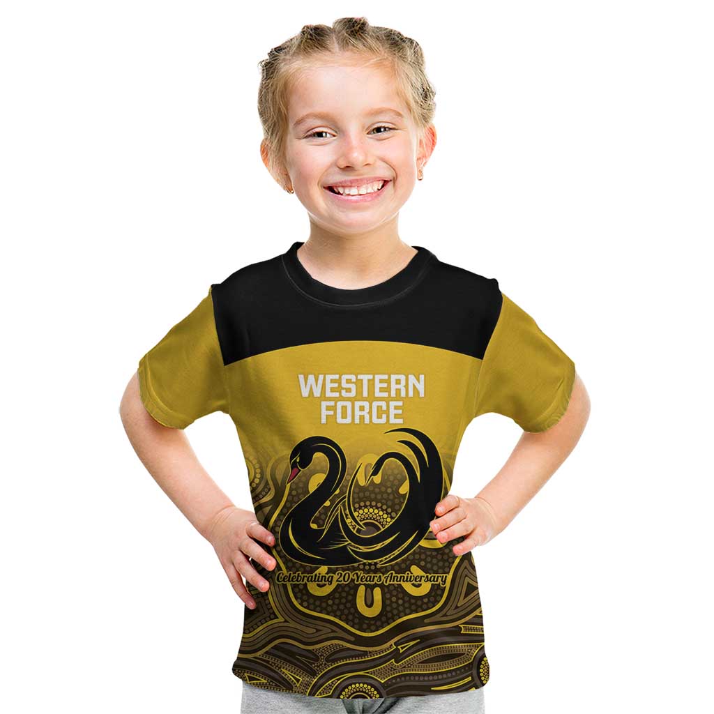 Custom Australia Western Force Kid T Shirt 20 Years Anniversary Aboriginal Yellow Version