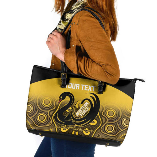 Custom Australia Western Force Leather Tote Bag 20 Years Anniversary Aboriginal Yellow Version