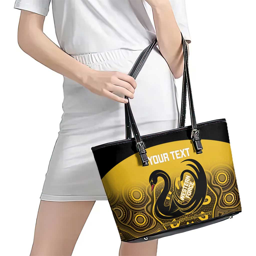 Custom Australia Western Force Leather Tote Bag 20 Years Anniversary Aboriginal Yellow Version