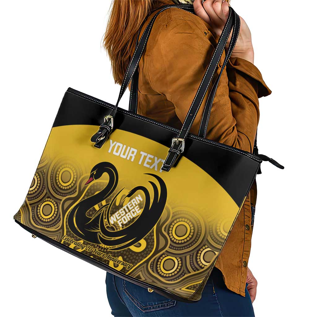 Custom Australia Western Force Leather Tote Bag 20 Years Anniversary Aboriginal Yellow Version