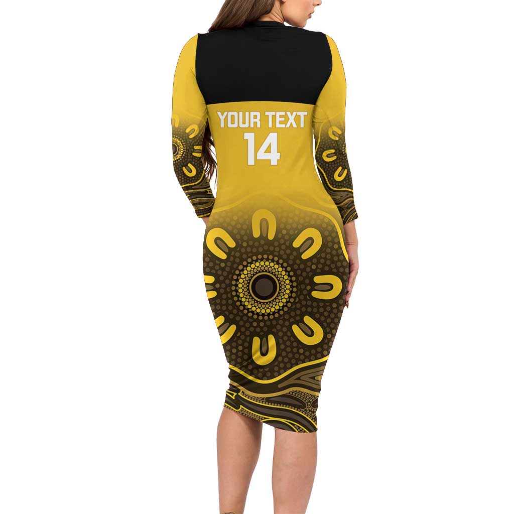 Custom Australia Western Force Long Sleeve Bodycon Dress 20 Years Anniversary Aboriginal Yellow Version