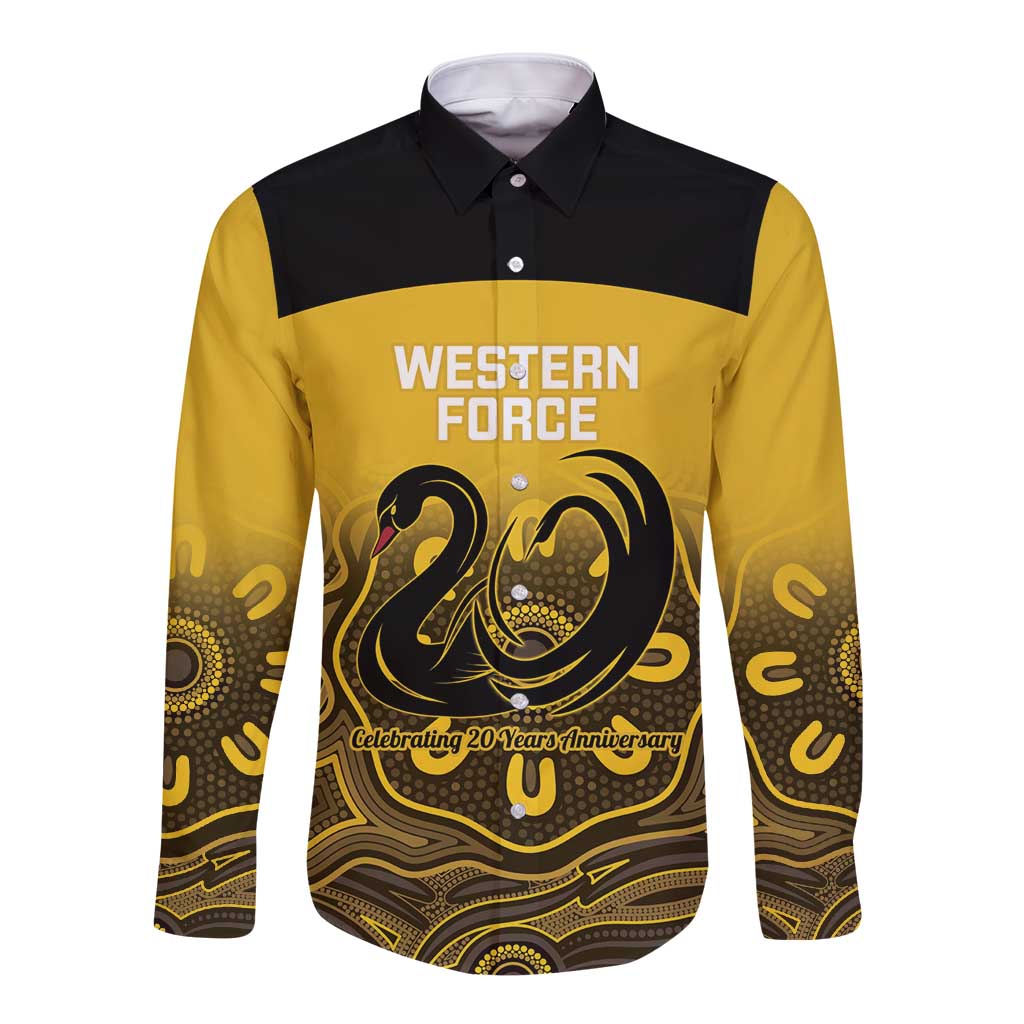 Custom Australia Western Force Long Sleeve Button Shirt 20 Years Anniversary Aboriginal Yellow Version