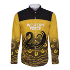 Custom Australia Western Force Long Sleeve Button Shirt 20 Years Anniversary Aboriginal Yellow Version