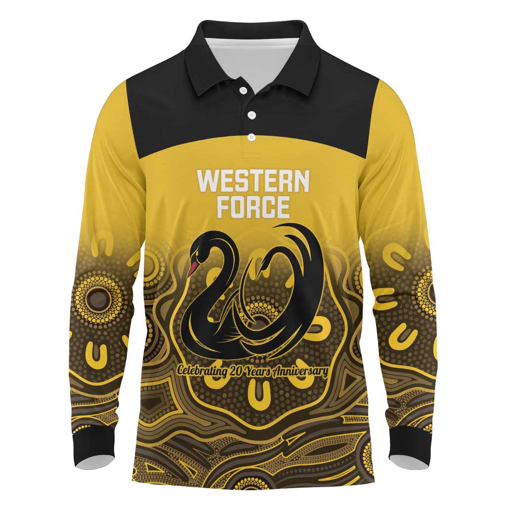 Custom Australia Western Force Long Sleeve Polo Shirt 20 Years Anniversary Aboriginal Yellow Version